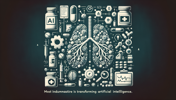 Minimalistic chalkboard drawing of pharmaceuticals and AI