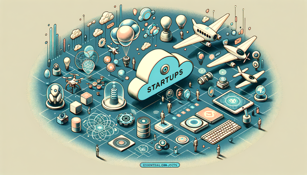 Futuristic isometric artwork depicting startup themes.