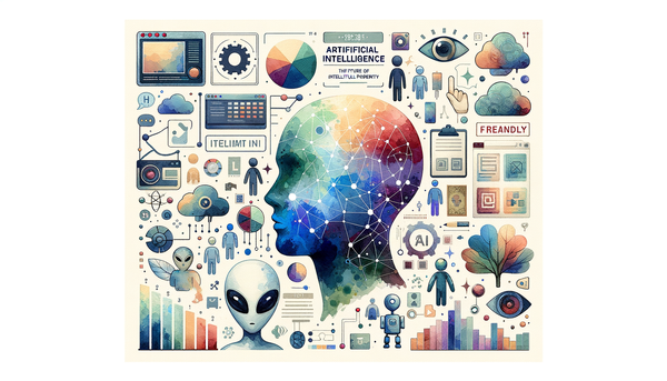 Minimalistic watercolor artwork on AI themes.