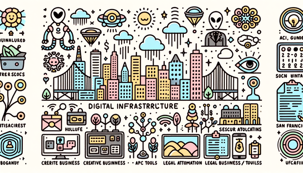 Cheerful minimalistic doodle of digital infrastructure