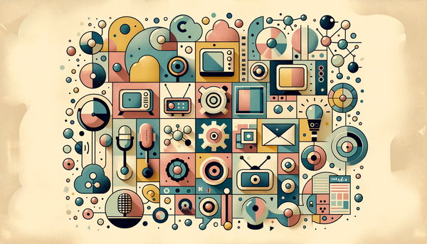 Minimalistic artwork representing media tools and AI connections.