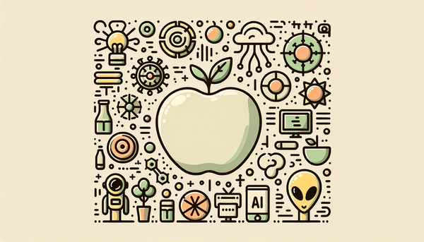Minimalist doodle representing an apple and AI themes.