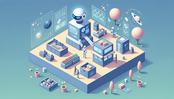 Isometric digital artwork showcasing automation and productivity theme.