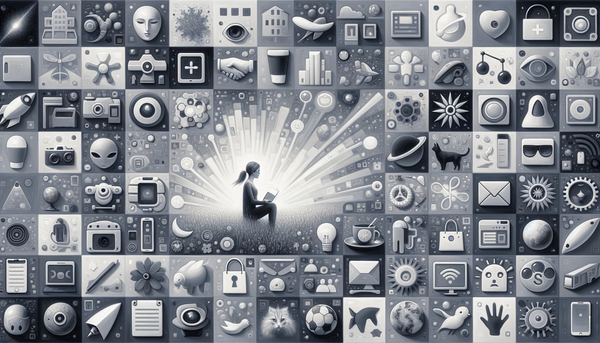 Monochromatic artwork embodying hope and technology.