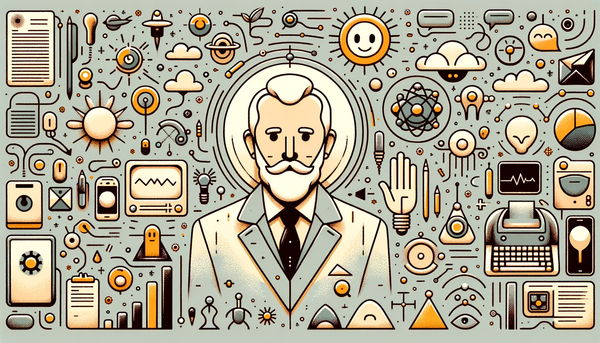 Friendly, retro-futuristic doodle of a leader