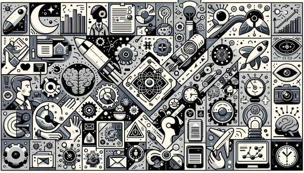 Minimalist grayscale collage on education and AI