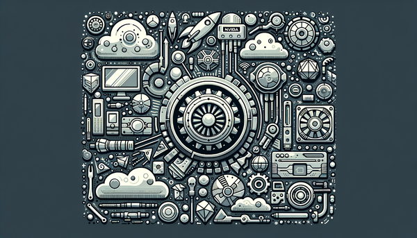 Minimalistic doodle of Nvidia AI concepts in grayscale.