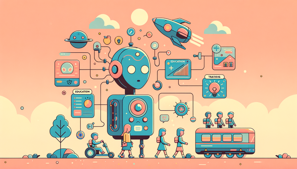 Retro-futuristic illustration of education and training.