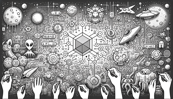 Minimalistic grayscale artwork representing blockchain concept.