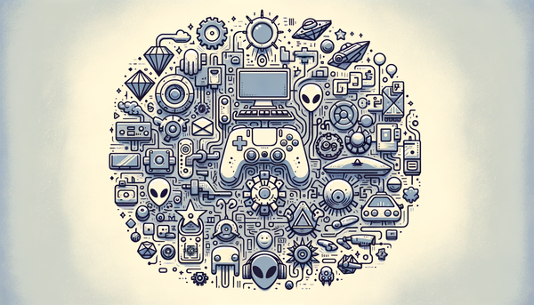 Minimalistic doodle representing technology and gaming.