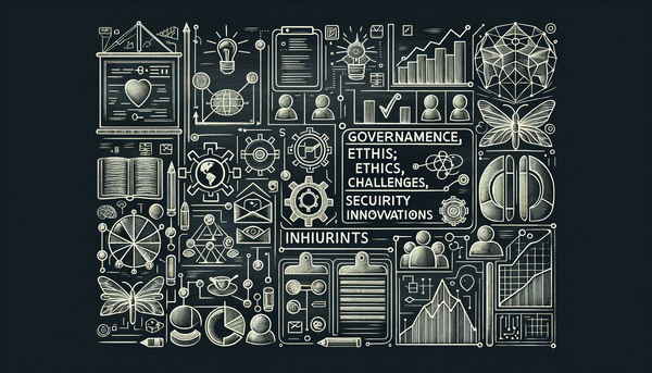 Minimalistic chalkboard art depicting governance and security themes.